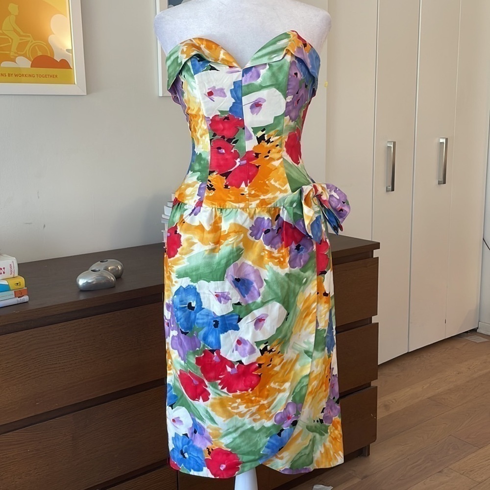 AJ BARI Vintage Corset Floral Dress Strapless Bustier Dress Colorful Summer Even - Picture 1 of 7
